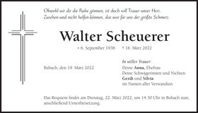 Traueranzeige Walter Scheuerer