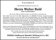 Traueranzeige Walter Bald