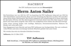 Traueranzeige Anton Sailer
