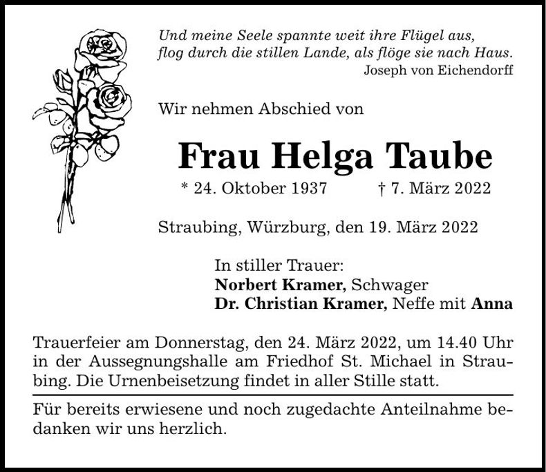 Traueranzeige Helga Taube