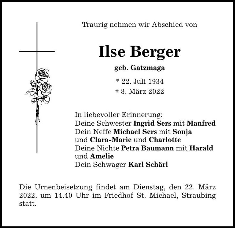 Traueranzeige Ilse Berger