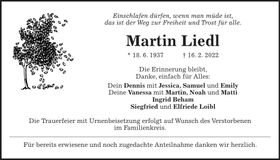Traueranzeige Martin Liedl