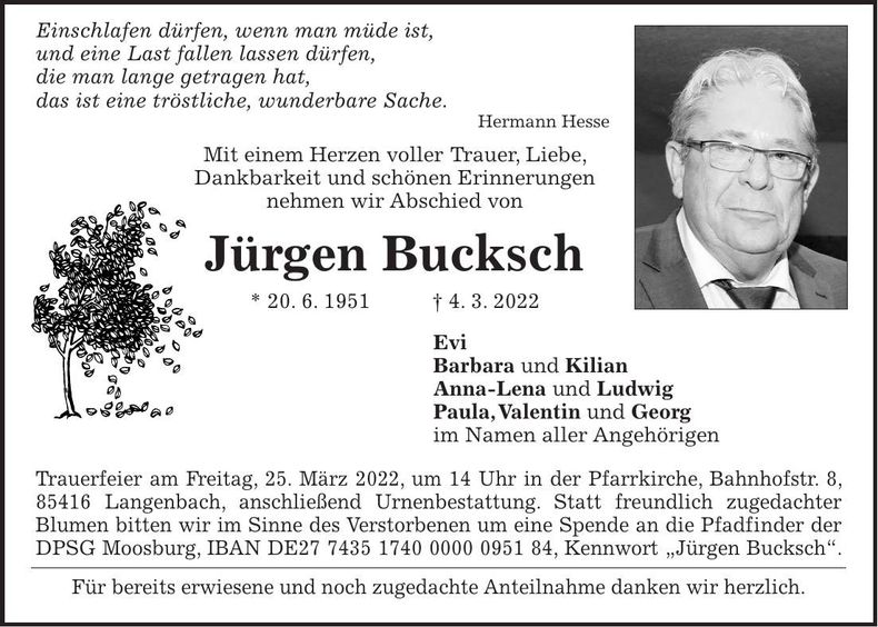 Traueranzeige Jürgen Bucksch