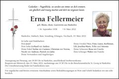 Traueranzeige Erna Fellermeier