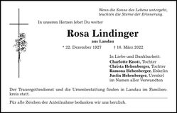 Traueranzeige Rosa Lindinger
