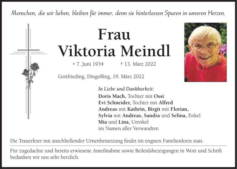 Traueranzeige Viktoria Meindl