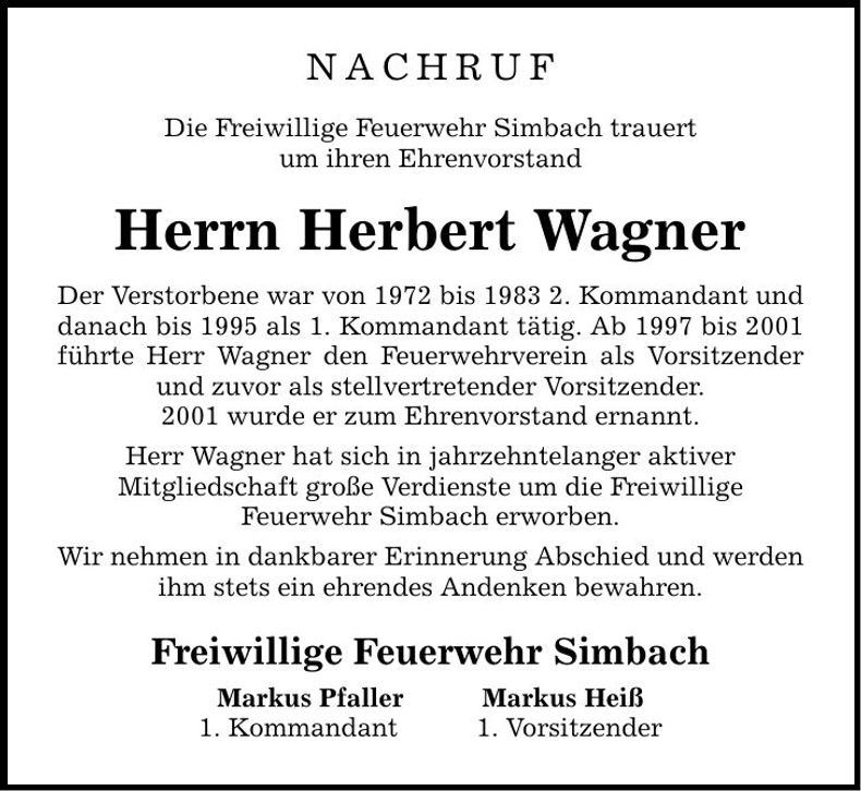 Traueranzeige Herbert Wagner