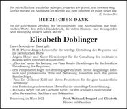 Traueranzeige Elisabeth Doblinger