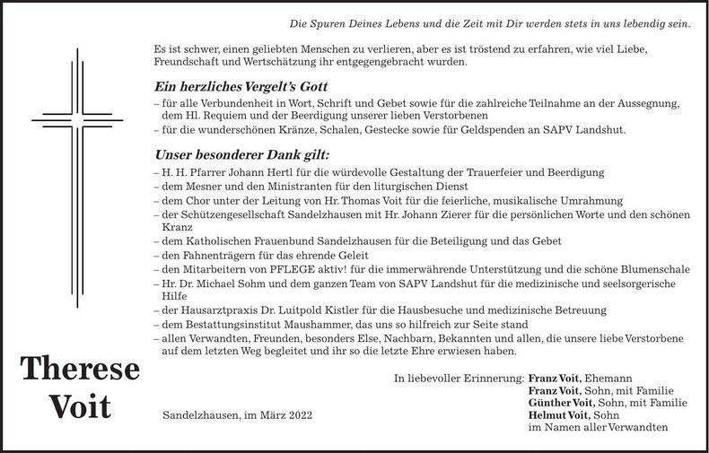 Traueranzeige Therese Voit