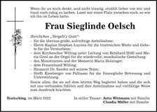 Traueranzeige Sieglinde Oelsch