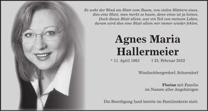Traueranzeige Agnes Maria Hallermeier