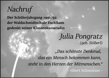 Traueranzeige Julia Pongratz