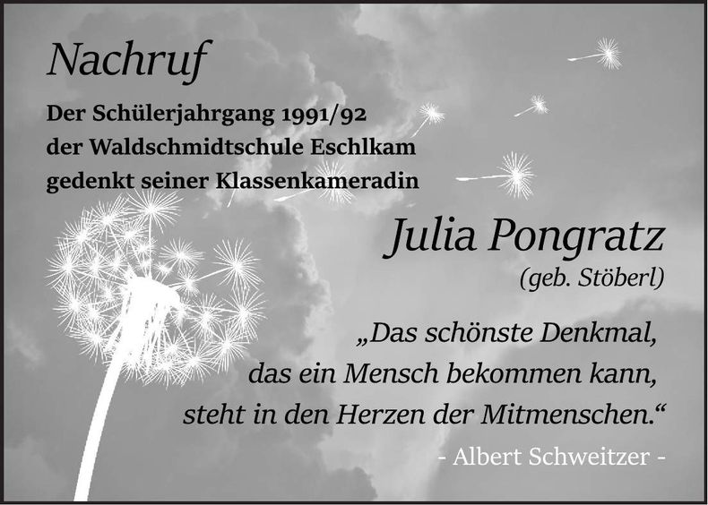 Traueranzeige Julia Pongratz