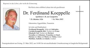 Traueranzeige Ferdinand Koeppelle