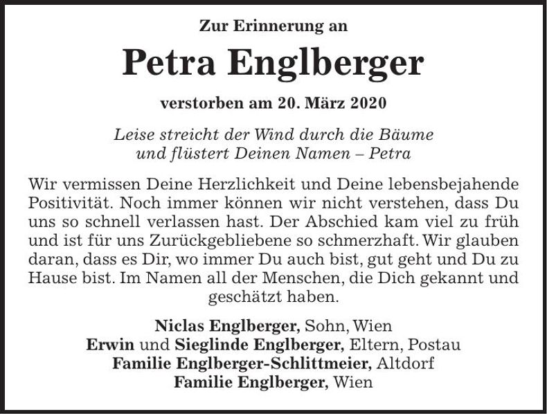 Traueranzeige Petra Englberger