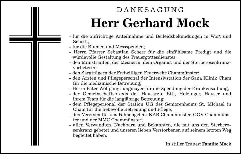 Traueranzeige Gerhard Mock