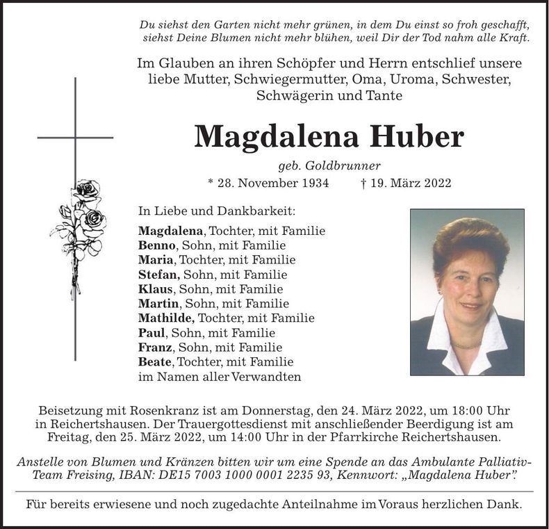 Traueranzeige Magdalena Huber