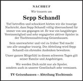 Traueranzeige Sepp Schandl