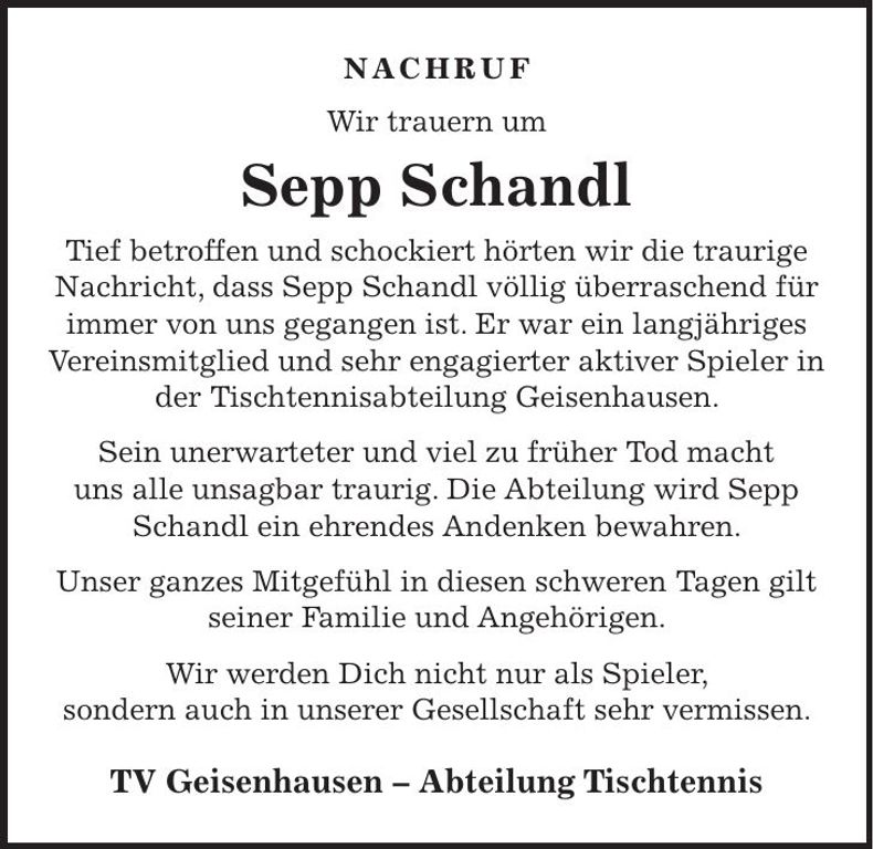 Traueranzeige Sepp Schandl