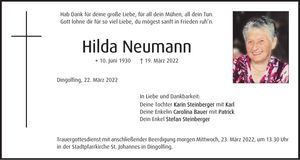 Traueranzeige Hilda Neumann
