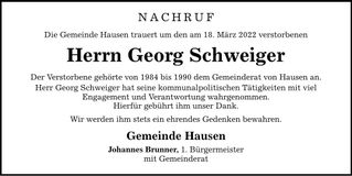 Traueranzeige Georg Schweiger
