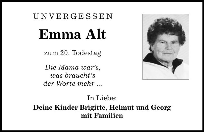 Traueranzeige Emma Alt