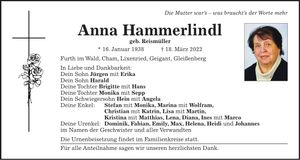 Traueranzeige Anna Hammerlindl