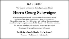 Traueranzeige Georg Schweiger