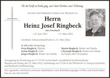 Traueranzeige Josef Ringbeck