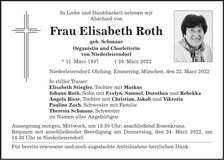 Traueranzeige Elisabeth Roth