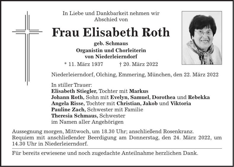 Traueranzeige Elisabeth Roth