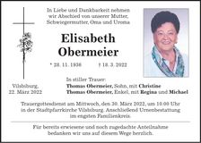 Traueranzeige Elisabeth Obermeier