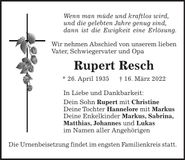 Traueranzeige Rupert Resch