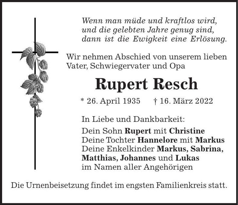 Traueranzeige Rupert Resch
