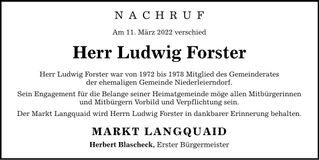 Traueranzeige Ludwig Forster