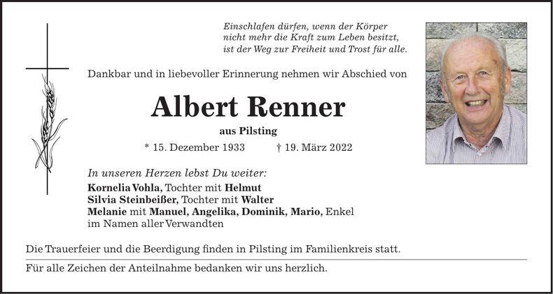 Traueranzeige Albert Renner