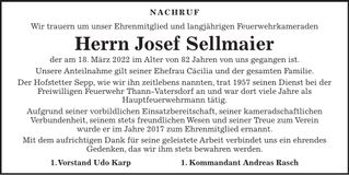 Traueranzeige Josef Sellmaier