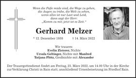 Traueranzeige Gerhard Melzer