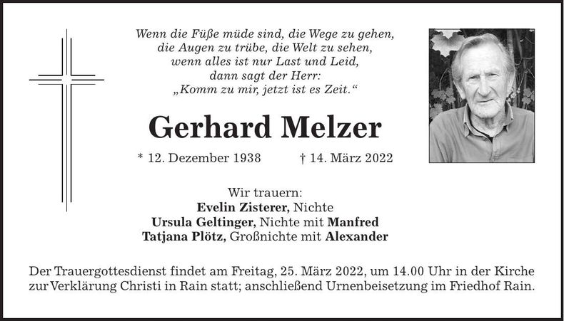Traueranzeige Gerhard Melzer