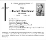 Traueranzeige Hildegard Fleischmann