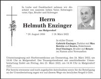 Traueranzeige Helmuth Enzinger