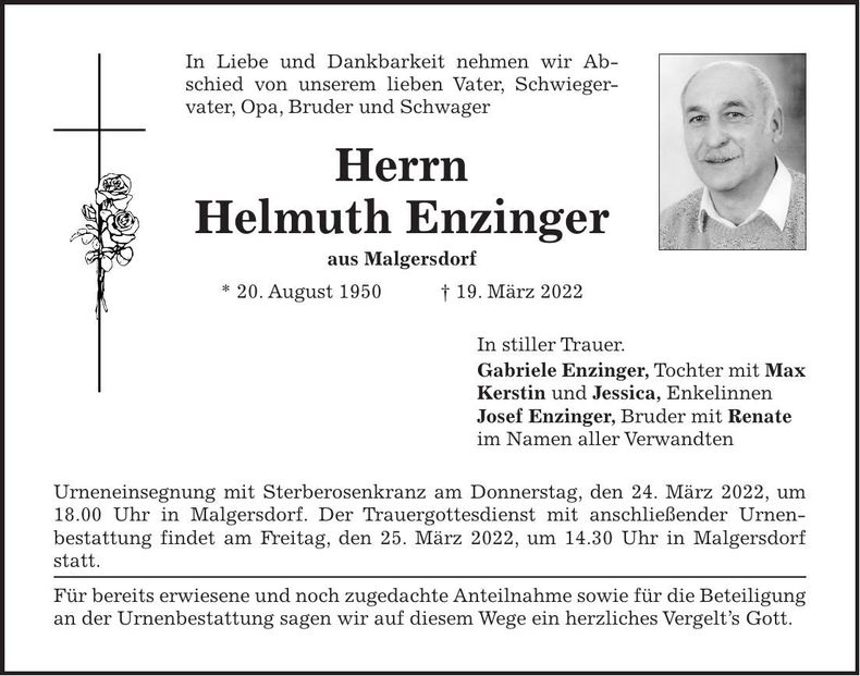 Traueranzeige Helmuth Enzinger