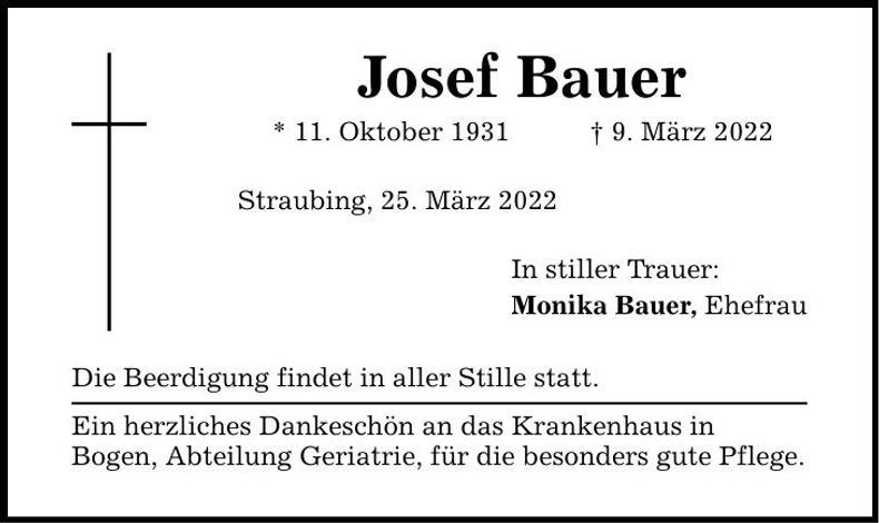 Traueranzeige Josef Bauer