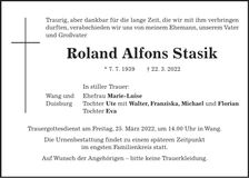 Traueranzeige Roland-Alfons Stasik