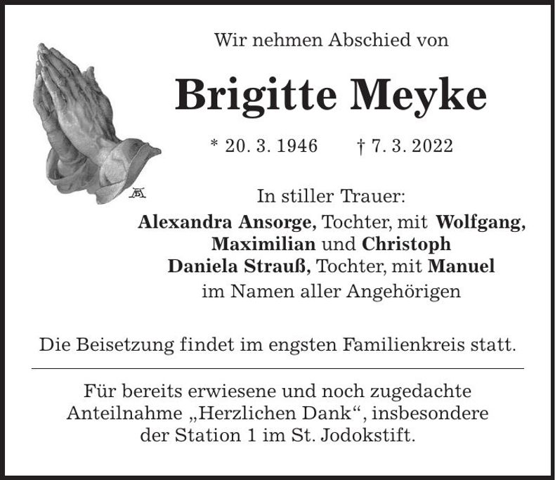 Traueranzeige Brigitte Meyke