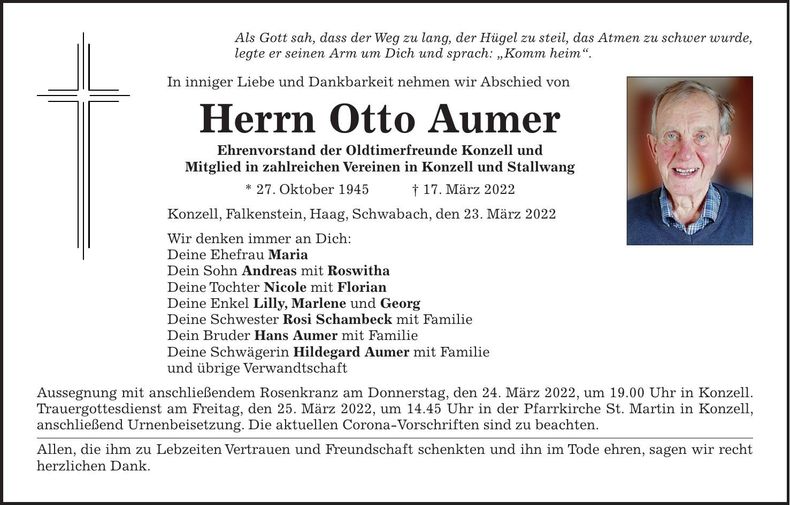 Traueranzeige Otto Aumer