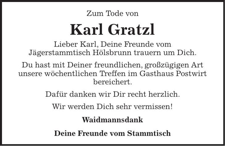 Traueranzeige Karl Gratzl
