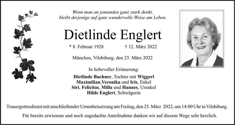 Traueranzeige Dietlinde Englert