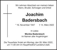 Traueranzeige Joachim Badersbach