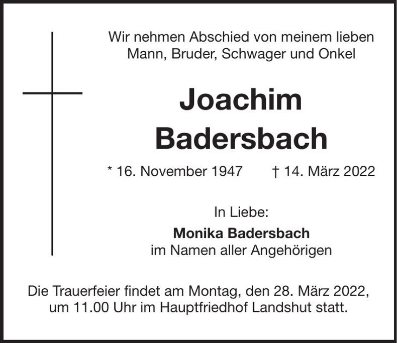 Traueranzeige Joachim Badersbach
